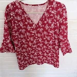 Floral V-Neck Red Women's Top. Free shipping w/ full price payment.